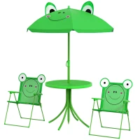 Outsunny Set Tavolo da Giardino con 2 Sedie Pieghevoli, Tavolino con Sedie da Esterno con Ombrellone per Bambini in Metallo e Poliestere, Verde(m-10)
