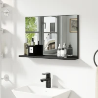 kleankin Specchio Bagno da Parete con Mensola Design Moderno e Multiuso, 60x12x40 cm, Nero(m-7)