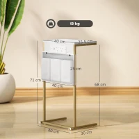 HOMCOM C-Shaped Bedside Table with Charging Station, Marble Grain Side Table with Power Outlets & USB Ports, Storage Bags, for Bedroom, Living Room, White(m-3)