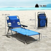Outsunny Sonnenliege Gartenliegen Relaxliege, klappbar, wetterbeständig, 194 cm x 72 cm x 31 cm, Schwarz + Dunkelblau(m-3)