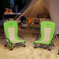 Outsunny Set of 2 Folding Beach Chair, Low Camping Chair with Mesh Back, Carry Bag and Cup Holder for Garden Outdoor Picnic Festival Travel, Green(m-8)