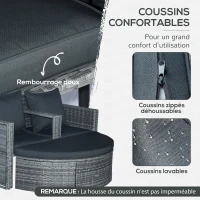 Outsunny Ensemble de salon de jardin 2 pièces en résine tressée - canapé 2 places avec coussins + parasol + repose-pieds - gris(m-5)