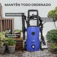 DURHAND Hidrolimpiadora 1600W Caudal 432 L/h Bomba de Aluminio Presión de 130 Bar Manguera 6m Incluye Cepillo 23.5x27x68 cm Azul(m-7)