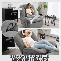 HOMCOM Relaxfauteuil, TV-fauteuil met Ligfunctie, Schommel- en Draaibaar, met Voetsteun, Grijs(m-4)