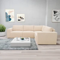 Ecksofa 101 017, Sofa, L-Form, Cord-Sofa, Couch, Polsterecke, Eckcouch, 277 x 197 x 84 cm (BxTxH), Creme(m-3)