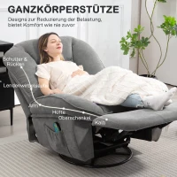 HOMCOM Relaxfauteuil, TV-fauteuil met Ligfunctie, Schommel- en Draaibaar, met Voetsteun, Grijs(m-7)