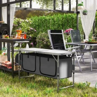 Outsunny 4ft Folding Camping Cupboard Kitchen, Height Adjustable Aluminium Camping Table with Storage, Lightweight Picnic Table for Outdoor Garden BBQ Party(m-8)