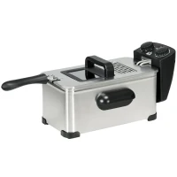 HOMCOM Friteuse à huile 3L avec température réglable, minuterie, panier à huile amovible, acier inoxydable, argent et noir(m-11)