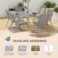Outsunny Set da Giardino con Tavolo da Pranzo, 6 Sedie Pieghevoli e Ombrellone a Manovella, Grigio(m-4)