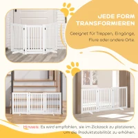 PawHut Absperrgitter Hund Freistehendes Verstellbares Schutzgitter mit Füßen 155 x 76 cm Holz Hundegitter Klappbar Treppenschutzgitter für Treppen, Türen, Küche, Flur, 3 Paneelen, Weiß(m-4)