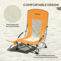 Outsunny Set of 2 Folding Beach Chair, Low Camping Chair with Mesh Back, Carry Bag and Cup Holder for Garden Outdoor Picnic Festival Travel, Orange(m-5)