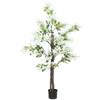 HOMCOM Artificial Plants Honeysuckle Flower in Pot Fake Plants with Curved Boots for Indoor 15x15x150cm White(m-1)