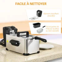 HOMCOM Friteuse à huile 3L avec température réglable, minuterie, panier à huile amovible, acier inoxydable, argent et noir(m-7)