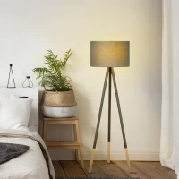 HOMCOM Lampadaire trépied style scandinave bois de caoutchouc gris dim. 52L x 52l x H153 cm(m-2)