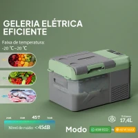Outsunny Geleira Portátil Elétrica 17,5L -20℃ a +20 ℃ 12V/24V Mini Geleira com Rodas Compressor e Ecrã LED Tátil 61x34x32,4 cm Cinza e Verde(m-4)