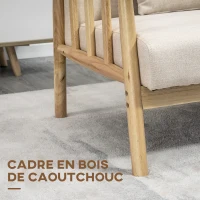 HOMCOM Canapé banquette 2 places style naturel en bois et tissu - dim. 123L x 69l x 74H cm - beige(m-5)