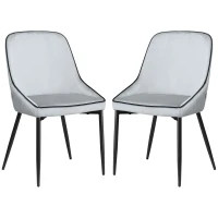HOMCOM Lot de 2 chaises de salle à manger en tissu velours et pieds en acier noir - gris avec passepoil noir 50 x 56 x 84 cm(m-11)