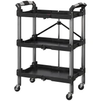 HOMCOM Werkzeug-Trolley, klappbarer 3-stufiger Werkzeugwagen, Kunststoff, Stahl, Schwarz(m-1)