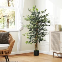 HOMCOM 4.5ft Ficus Artificial Plant with Realistic Leaves, Potted Fake Tree for Home Office Indoor Decor, Green(m-4)