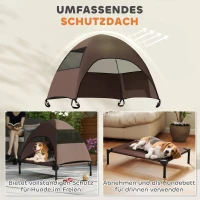 PawHut Buitenhondenligplaats met Dak, Verhoogd Hondenbed voor Middelgrote Honden, 76 x 61 x 71cm, Koffie(m-4)