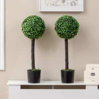 HOMCOM Set de 2 Arbustos Artificiales Decorativos 60cm Boj Sintético para Decoración Interior y Exterior Ø20x60 cm Verde(m-6)