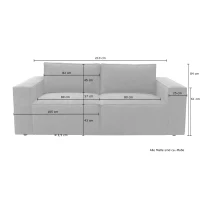 Sofa 100017, 2-Sitzer mit Rückenkissen und Armlehnen, 2er Couch, 210 x 93 x 84 cm (BxTxH), schlamm(m-3)