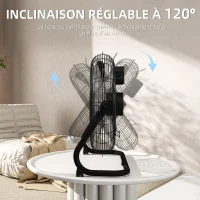 HOMCOM Ventilateur de table électrique portable avec 3 vitesses et inclinaison réglable à 120° flux d'air puissant noir(m-5)