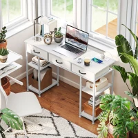 HOMCOM 120cm Computer Desk with Power Outlets, Office Desk Study Table with 3 Fabric Drawers and 4 Storage Shelves, White(m-2)