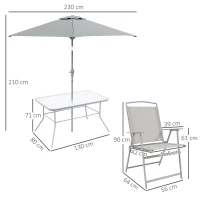 Outsunny Set da Giardino con Tavolo da Pranzo, 6 Sedie Pieghevoli e Ombrellone a Manovella, Grigio(m-3)