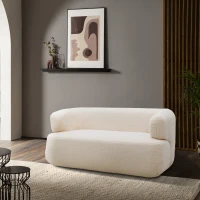 Sofa 800012, 2-Sitzer, 2er Couch, Teddy-Stoff, Polstersofa, 160 x 86 x 71 cm (BxTxH), Creme(m-6)