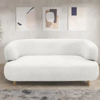 Sofa 800014, 2-Sitzer, runde Ecken, Holzfüße Eiche, 2er Couch, 86 x 73 x 160 cm (BxTxH), weiß(m-2)