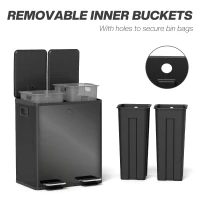 HOMCOM 40L Dual Compartment Stainless Steel Bin, with Deodoriser Holders - Glossy Black(m-7)