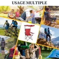 HOMCOM Chaise de Camping Pliable Grand Confort Pare-Soleil + Porte-gobelets intégrés, possibilité d'être portée en Sac à Dos Rouge Noir(m-7)