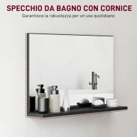 kleankin Specchio Bagno da Parete con Mensola Design Moderno e Multiuso, 60x12x40 cm, Nero(m-6)