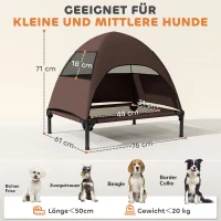 PawHut Buitenhondenligplaats met Dak, Verhoogd Hondenbed voor Middelgrote Honden, 76 x 61 x 71cm, Koffie(m-3)