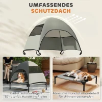 PawHut Leżanka dla Psa na Zewnątrz z Daszkiem, Podwyższone Łóżko dla Psów Średniej Wielkości, 76 x 61 x 71cm, Jasnoszary(m-4)