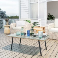Outsunny Table basse de jardin avec plateau verre trempé 5 mm, table d'appoint pour extérieur, cadre en acier, effet bois naturel(m-7)