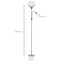 HOMCOM Lampadaire, lampe de salon sur pied avec 2 têtes douille E27 et E14, base en métal dim. Ø28 x 179,5H cm(m-3)