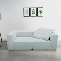 Sofa 800013, 2-Sitzer, rechteckig, gepolsterte Rückenlehne, 2er Couch, 216 x 108 x 69 (BxTxH), Hellgrau(m-2)