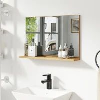 kleankin Specchio Bagno da Parete con Mensola Design Moderno e Multiuso, 60x12x40 cm, Legno(m-7)