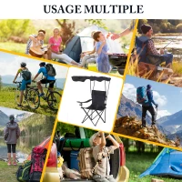 HOMCOM Chaise de Camping Pliable Grand Confort Pare-Soleil + Porte-gobelets intégrés, possibilité d'être portée en Sac à Dos Noir(m-7)