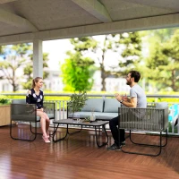 Komplet wypoczynkowy z Polyrattanu Outsunny: sofa + fotele + stolik z poduszkami, odporny na warunki atmosferyczne, 116 x 60 x 69 cm, Brązowy+Ciemnoszary(m-2)