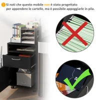 HOMCOM Schedario da Ufficio con Cassetto, Armadietto, Ruote a Freno e Ripiano Aperto, Cassettiera Ufficio per Lettera/Legale/Formato A4, Armadio Verticale per Studio, 40x35x60 cm, Nero(m-7)