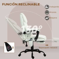 Vinsetto Silla de Oficina con Masaje de 6 Puntos Ergonómica Respaldo Alto Reclinable Altura Ajustable Reposapiés y Mando a Distancia Blanco(m-5)