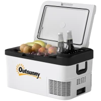 Outsunny 12V Car Refrigerator w/ LED Light & Foldable Handles, 18L Portable Compressor Cooler, Fridge Freezer with 12/24V DC and 110-240V AC for Campervan RV Boat Travel(m-11)