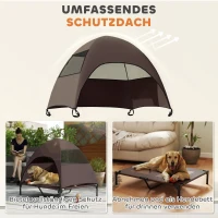 PawHut Outdoor Hondenligbed met Dak, Verhoogd Hondenbed voor Grote Honden, 91 x 76 x 90 cm, Koffie(m-4)