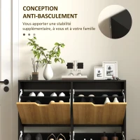 HOMCOM Meuble à chaussures 4 abattants 16 paires avec étagère réglable pieds en bois de pin 95 x 26 x 95 cm naturel(m-7)