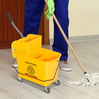 HOMCOM 20L Mop Bucket on Wheels, with Water Separation Panel - Yellow(m-2)