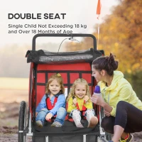 HOMCOM 2 Seat Bike Trailer with 5 Point Harness, Baby Bike Stroller with Safety Flag, Reflectors, for 18+ Months, Red(m-5)