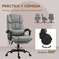 Vinsetto Silla de Oficina con Masaje de 6 Puntos Respaldo Alto Reclinable Altura Ajustable Reposapiés y Mando a Distancia Gris(m-9)